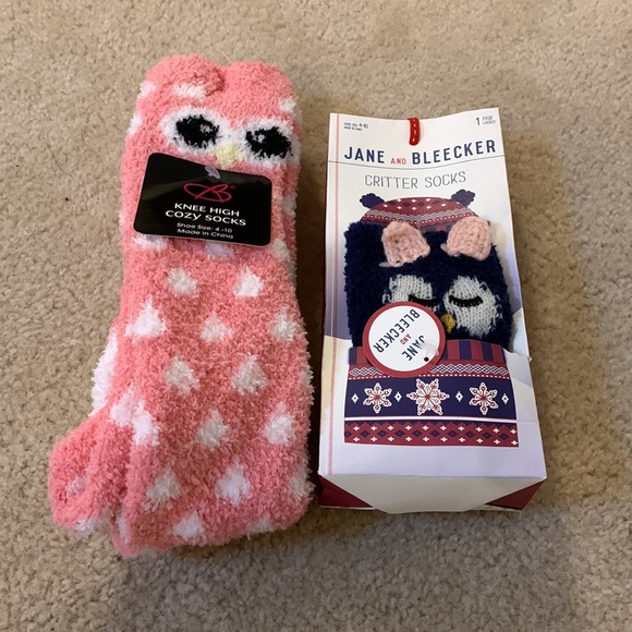 Bundle of 2 pairs of NWT Women’s owl face Slipper fuzzy SOFT Socks owl lovers - Picture 8 of 13